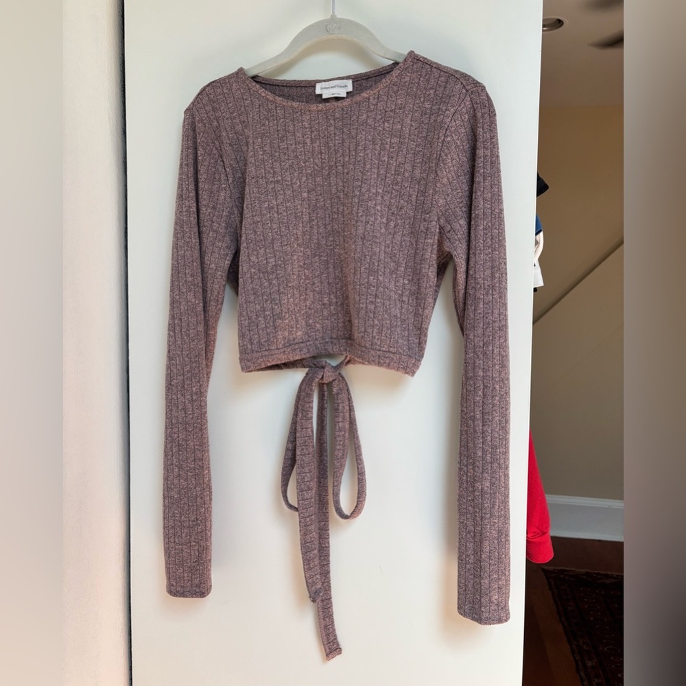 Lovers + Friends Pink Long Sleeve Tie Front Crop Sweater